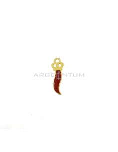 Tramezzo corno a lastra smaltato rosso con corona traforata placcato oro giallo in argento 925