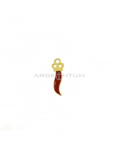 Tramezzo corno a lastra smaltato rosso con corona traforata placcato oro giallo in argento 925