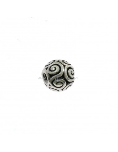 Tramezzo sfera incisa da ø 10 mm con foro passante in argento brunito 925