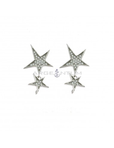 White Cubic Zirconia Pave Star Earring Attachments With White Cubic Zirconia Pave Star Pendant Dangle with Snap Clasp White Gold Plated 925 Sterling Silver