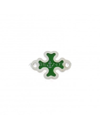 Quatrefoil partition with 13x10 mm green enamelled plate, white gold plated in 925 silver