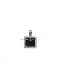 Black onyx square pendant in white gold plated white zirconia frame in 925 silver