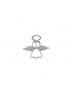 Angel shape pendant with white cubic zirconia pavé wings and white gold plated silver 925 passing counter-link