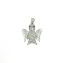 Angel pendant in white cubic zirconia pave with shiny wings white gold plated in 925 silver