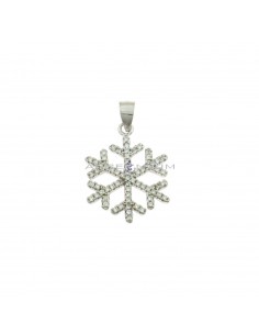 White gold plated white zircon snowflake pendant in 925 silver