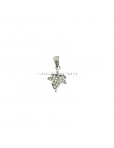 White gold-plated white zircon pavé leaf pendant in 925 silver