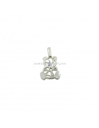 Teddy bear pendant with double perforated plate with white zirconia counter-link in 925 silver