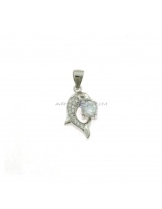 White semi-zircon dolphin pendant with white light point white gold plated in 925 silver