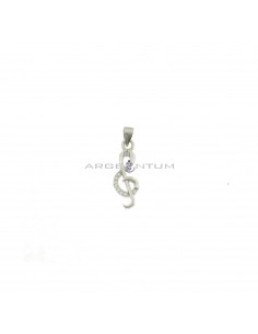 White gold-plated semi-zirconia treble clef pendant in 925 silver