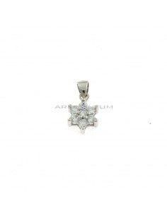 Flower pendant with white zircons plated white gold in 925 silver