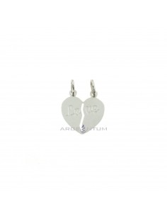 Divisible plate heart pendant with engraved "Love" written in white gold plated 925 silver