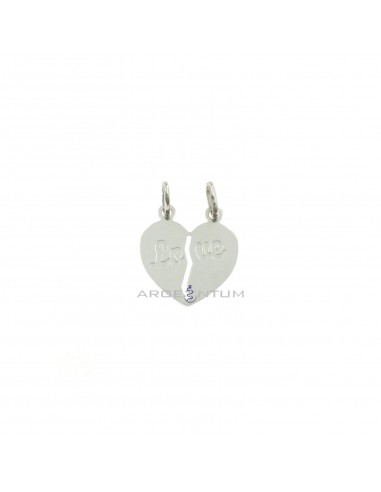 Divisible plate heart pendant with engraved "Love" written in white gold plated 925 silver