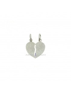 Divisible plate heart pendant with engraved hearts in white gold plated 925 silver