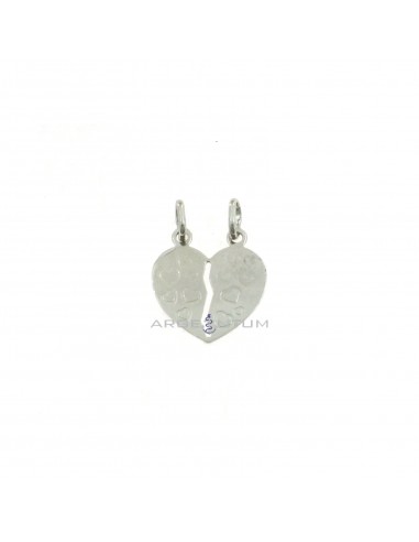 Divisible plate heart pendant with engraved hearts in white gold plated 925 silver