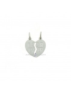 Divisible plate heart pendant with engraved "FOR EVER" writing in white gold plated 925 silver