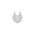Divisible plate heart pendant with engraved "FOR EVER" writing in white gold plated 925 silver