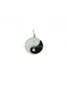Yin and yang pendant in white and black enamel plate white gold plated in 925 silver