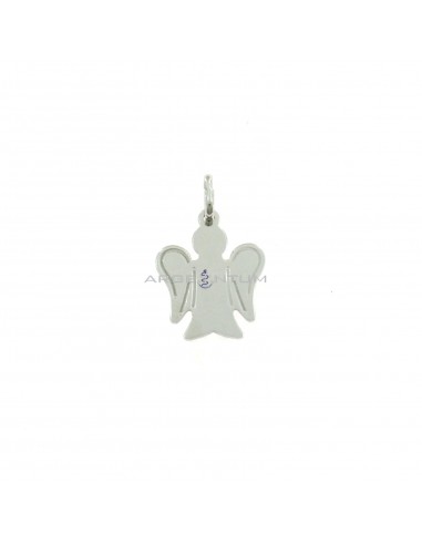 White gold plated angel plate pendant with engraved wings in 925 silver