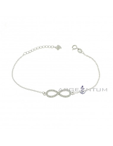 Forced mesh bracelet with central white zirconia infinity white gold plated in 925 silver