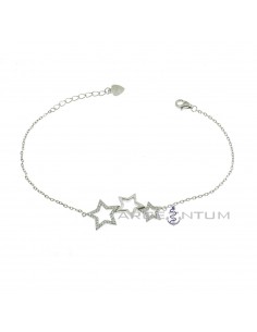 White gold plated bracelet forced link with central white semi-zircon shaped stars in 925 silver