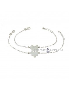 Diamond-coated rolò mesh bracelets with central divisible puzzle piece plate white gold plated in 925 silver