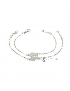 Diamond rolò mesh bracelets with central white gold plated heart plate in 925 silver