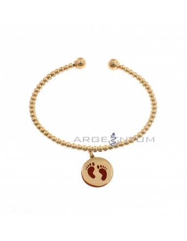 Rigid ball bracelet with round pendant medal with red enameled feet rose gold plated in 925 silver