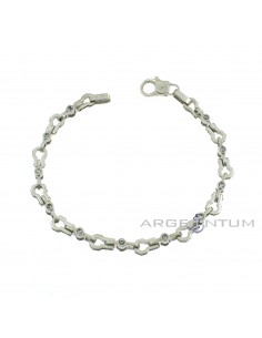 Hexagonal pinned mesh bracelet with rectangular segments and white zircons white gold plated in 925 silver