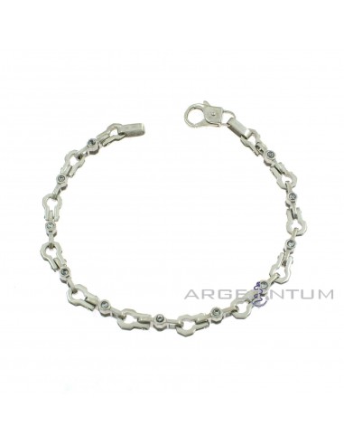 Hexagonal pinned mesh bracelet with rectangular segments and white zircons white gold plated in 925 silver