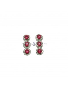 Lobe earrings with red zircons in white gold plated white zircon frames in 925 silver