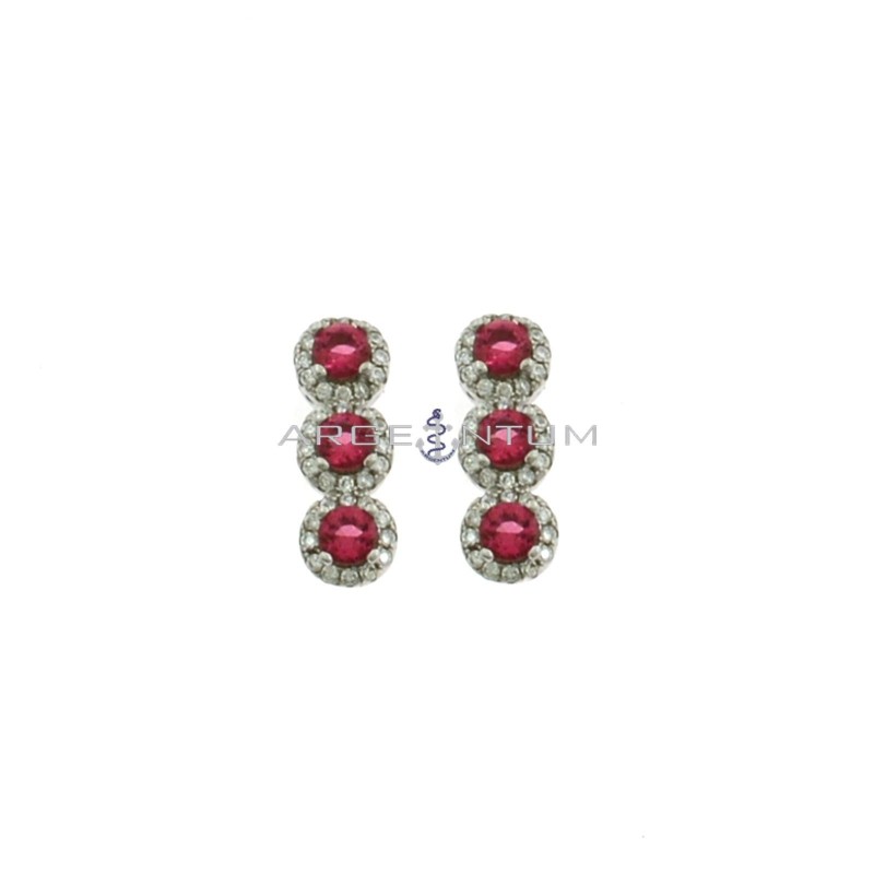 Lobe earrings with red zircons in white gold plated white zircon frames in 925 silver