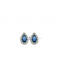 Lobe earrings with central blue teardrop zircon in a frame of white gold plated white zircons in 925 silver