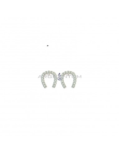 White gold plated white zircon horseshoe earrings in 925 silver