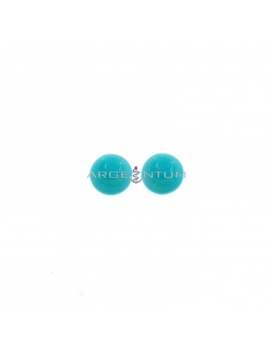 White gold plated half sphere lobe earrings in turquoise paste in 925 silver