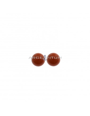 Sphere lobe earrings in coral paste, white gold plated in 925 silver