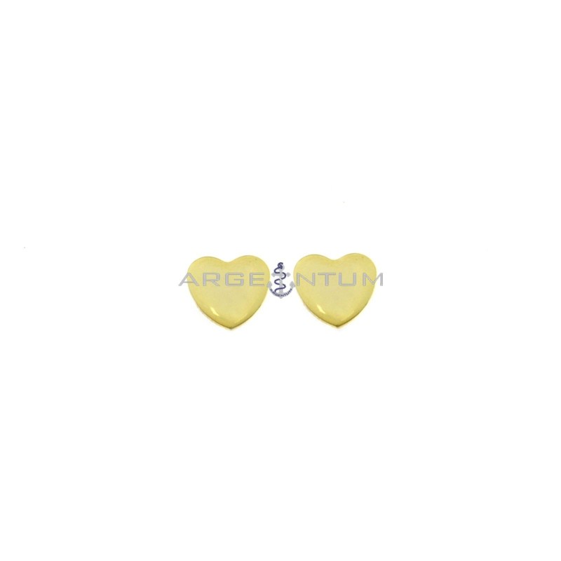 Yellow gold plated 13x13 mm plate heart lobe earrings in 925 silver