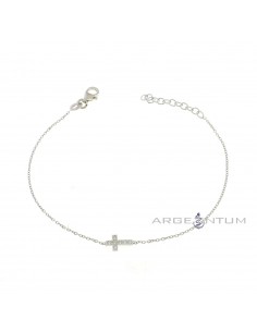 Forced mesh bracelet with central white zircon cross in white gold plated 925 silver