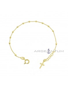 Forced mesh rosary bracelet with diamond spheres and yellow gold plated cross plate pendant in 925 silver