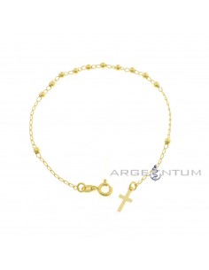 3mm smooth ball rosary bracelet with yellow gold plated cross at the end in 925 silver