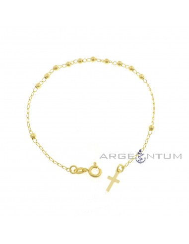3mm smooth ball rosary bracelet with yellow gold plated cross at the end in 925 silver