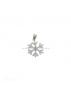 White gold plated white zircon snowflake pendant in 925 silver
