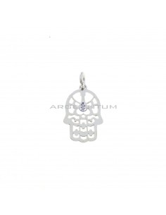 Hand of Fatima pendant with perforated plate 11x16 mm white gold plated in 925 silver