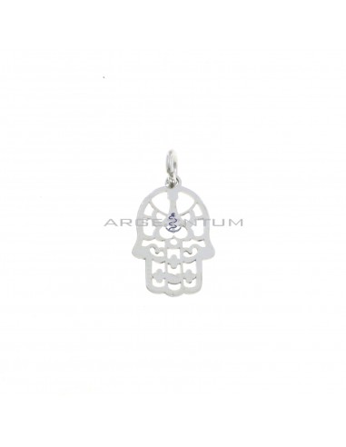 Hand of Fatima pendant with perforated plate 11x16 mm white gold plated in 925 silver