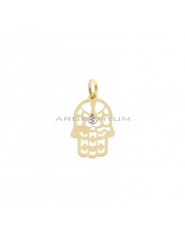 Hand of Fatima pendant with perforated plate 11x16 mm yellow gold plated in 925 silver