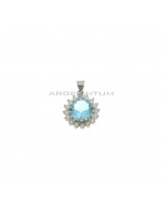 Round blue zircon pendant ø 12 mm. on a white gold plated base with a white zircon jaws frame in 925 silver