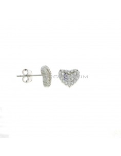 White gold-plated white zirconia pave heart earrings in 925 silver