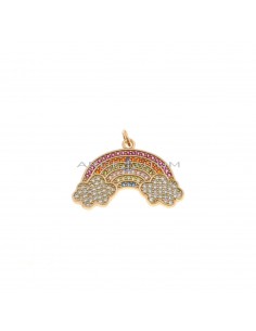 Rainbow and clouds pendant in multicolor zircon pavè in 925 silver rose gold plated