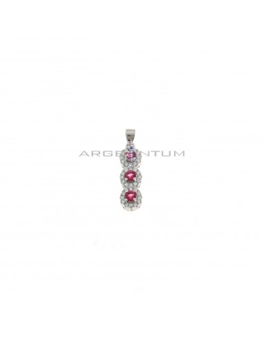 Pendant 3 rounds of red zircons in white zircon frames white gold plated in 925 silver