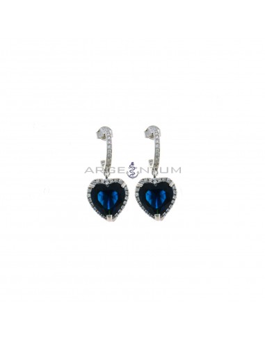 White zircon half circle earrings with blue heart zircon in white zircon frame 925 silver white gold plated pendant