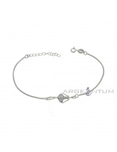 Pop corn mesh bracelet with central ballerina with white zircon pavè tutu white gold plated 925 silver